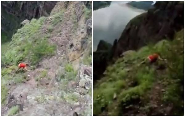 她爬50m陡峭岩壁拍網美照　「雙腿無力墜落」友親睹狂吼名字…驚悚影片曝光！